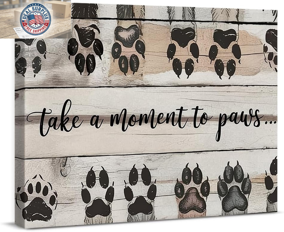 Dog Paw Canvas Wall Art Take a Moment to Paws Print Poster Framed Painting for H
