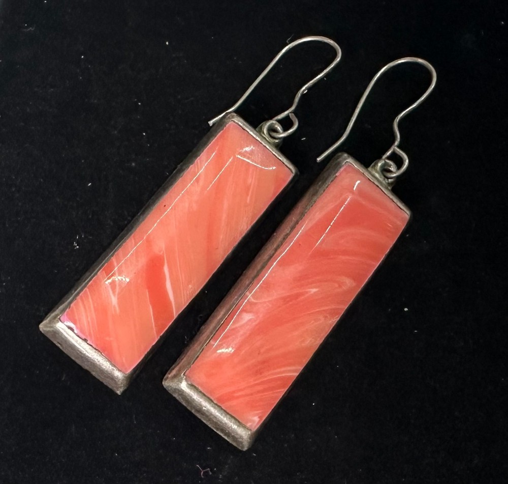 Vintage Marbled Pink Color Earrings MARKED 925 Sterling Silver Jewelry Lot I
