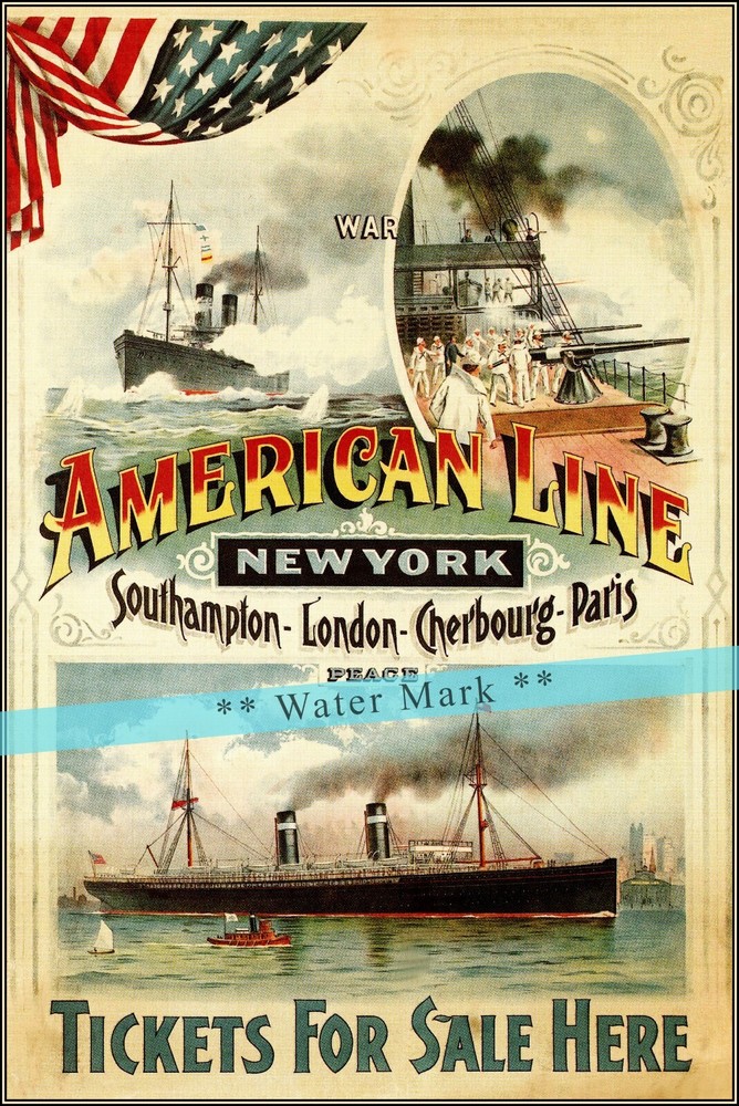 American Line 1899 Ocean Liner Ship Vintage Poster Print Retro Style Wall Art