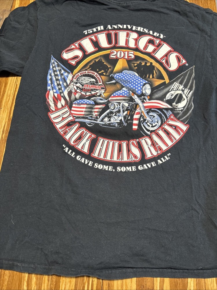 Sturgis Black Hills Rally 75th Anniversary Men Size L Black 2015 T Shirt