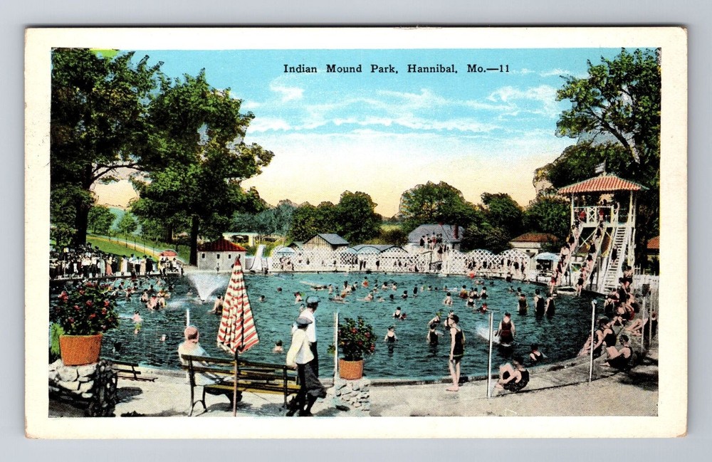 Hannibal MO-Missouri, Indian Mound Park, Pool, Antique Souvenir Vintage Postcard