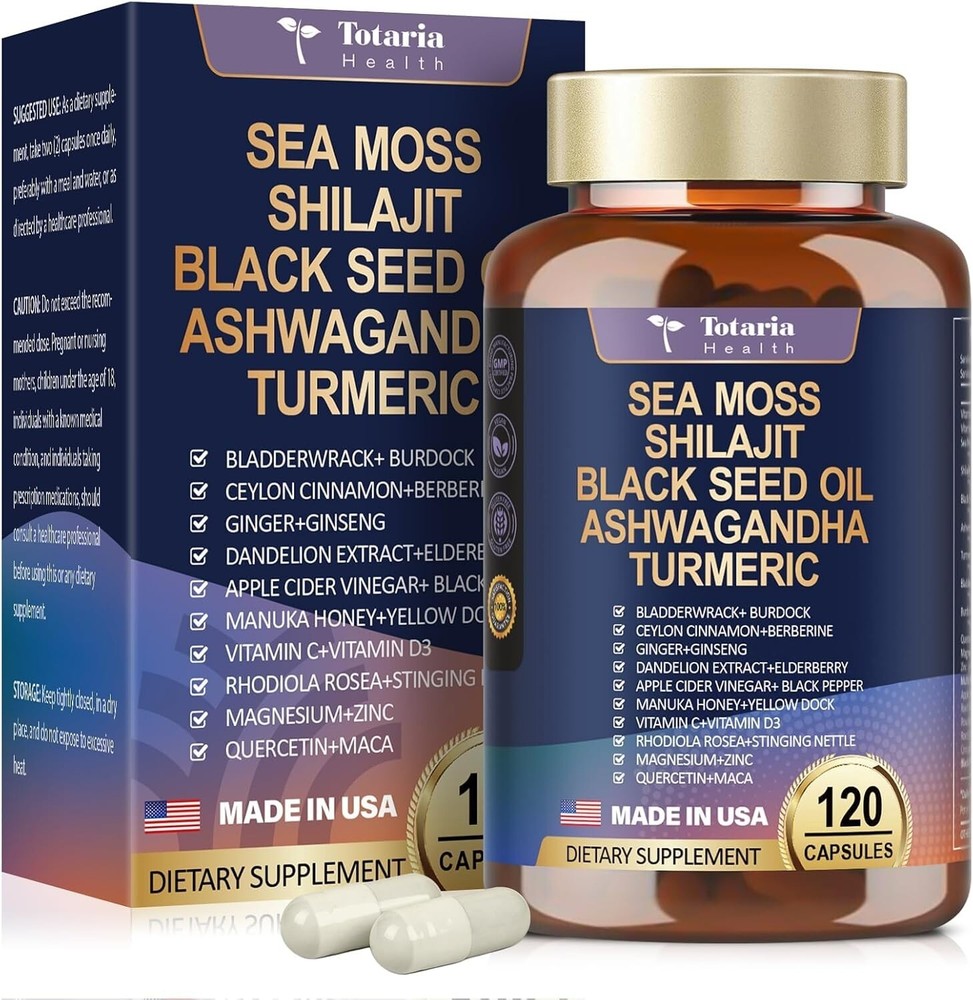 Sea Moss,Shilajit,Black Seed, Ashwagandha, Turmeric,Ginger,Black Maca for Immune
