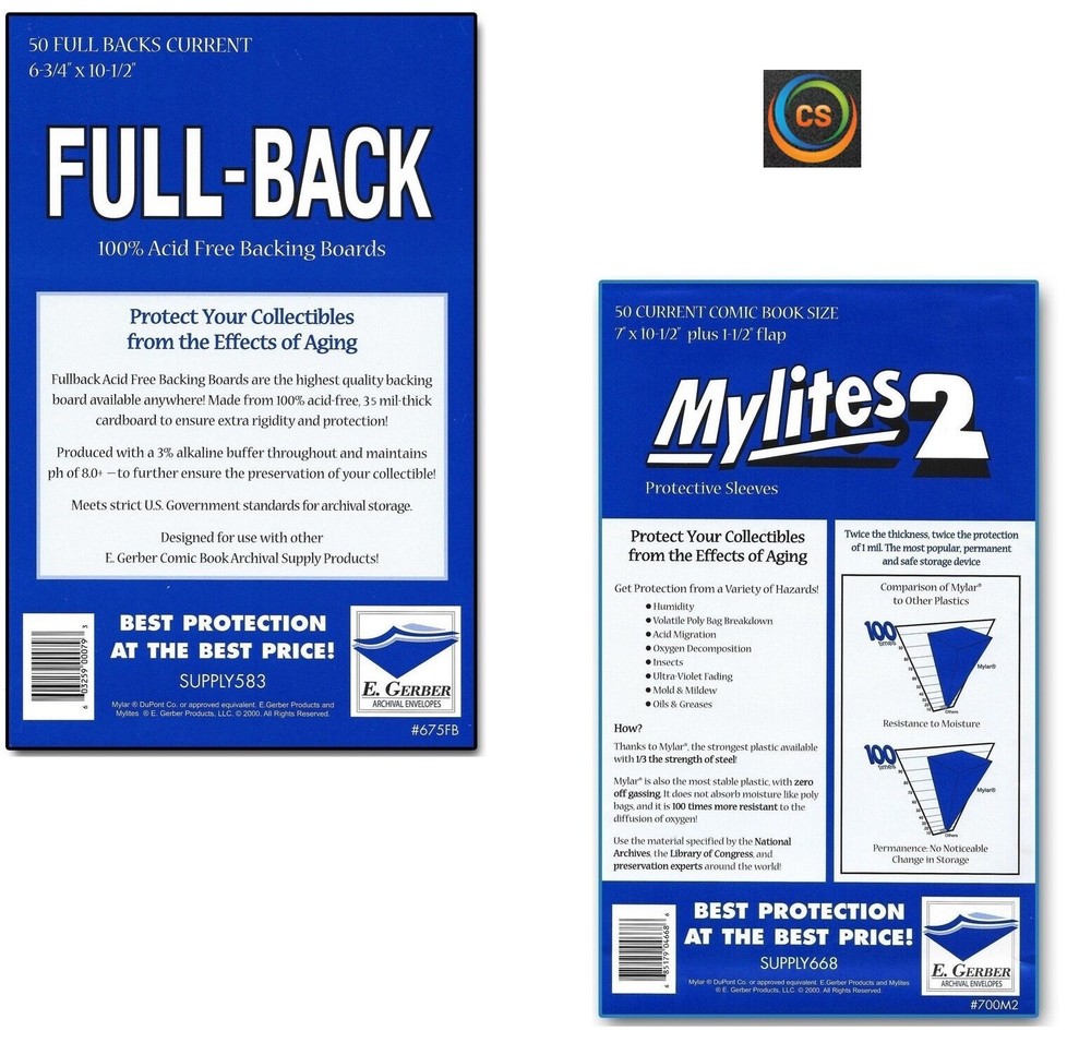 50 E. Gerber Mylites2 Mylar Bags & Full Back Comic Boards 700M2/675FB CURRENT