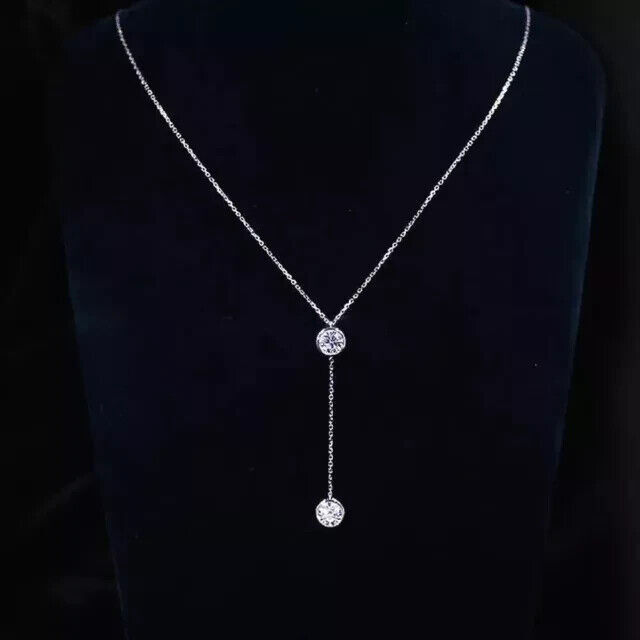 1Ct Round Cut Lab-Created Diamond Y Drop Lariat Necklace in 14K White Gold Plated for Women