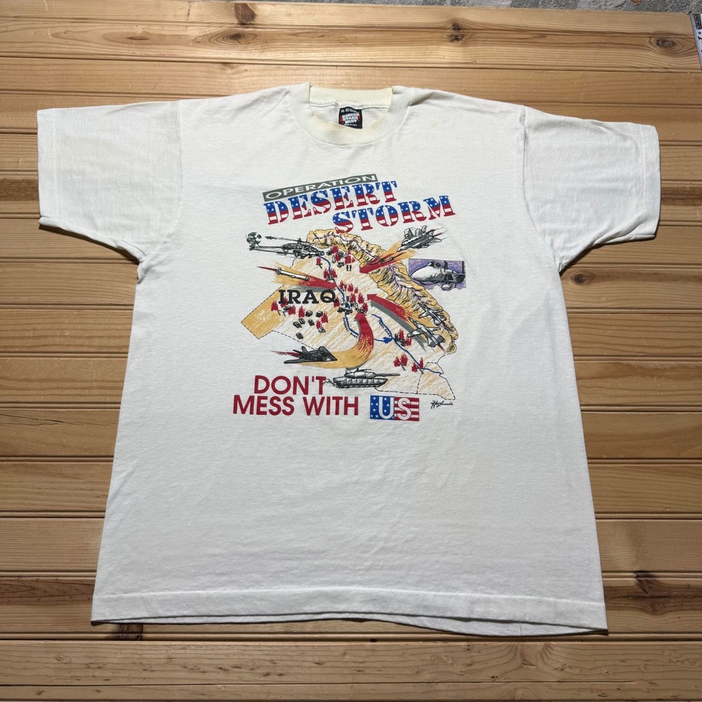 Vintage 1991 Operation Desert Storm Gulf War American Flag Iraq T-Shirt USA - XL