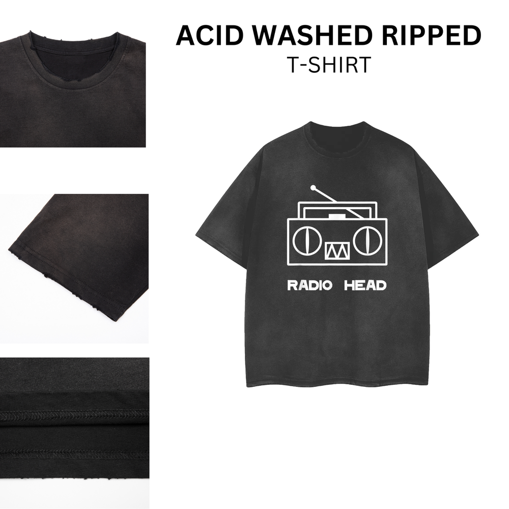 [ACID WASHED RIPPED] Radio Head Distressed Vintage Feel T-Shirt Unisex 102322