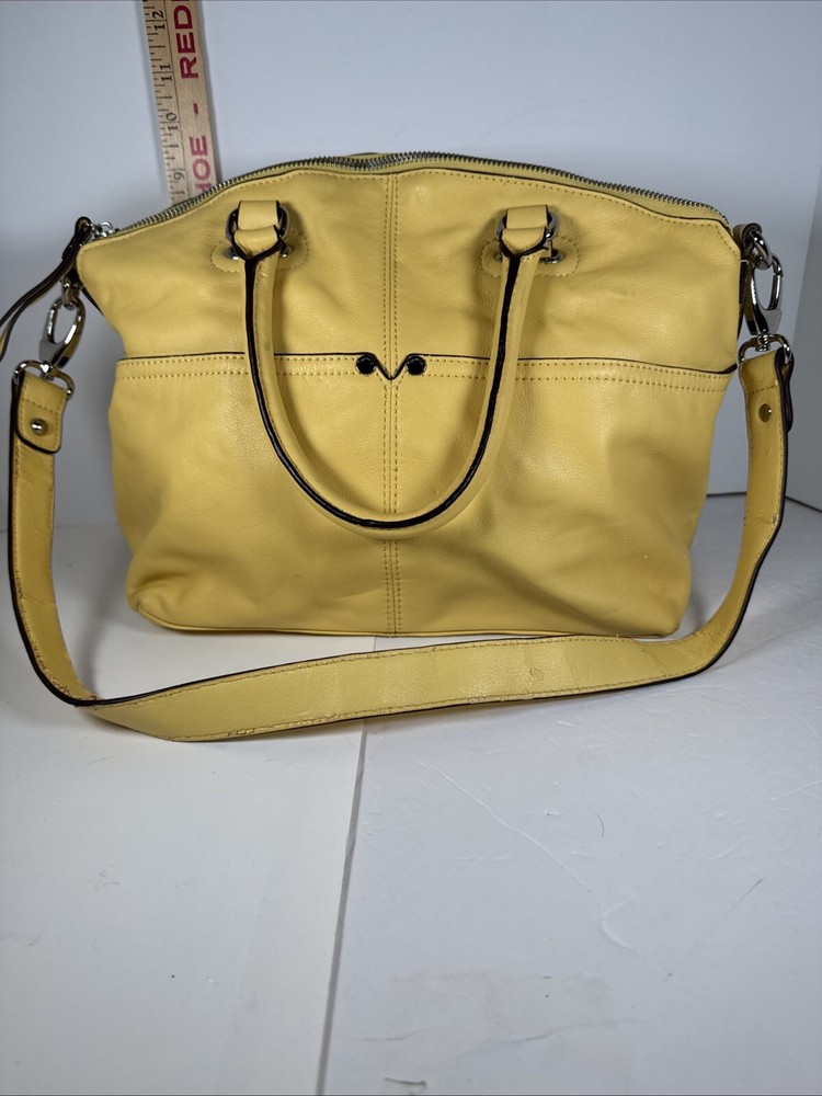 Tignanello Yellow Leather Satchel Organizer Shoulder Tote Bag