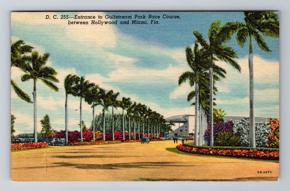 Miami FL-Florida, Entrance To Gulfstream Park Race Course, Vintage Postcard