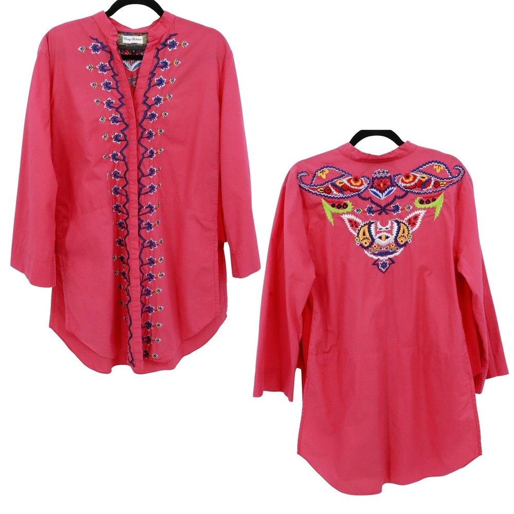 Vintage Collection Embroidered Top Womens S Pink Boho Ethnic Folk Eclectic Indie