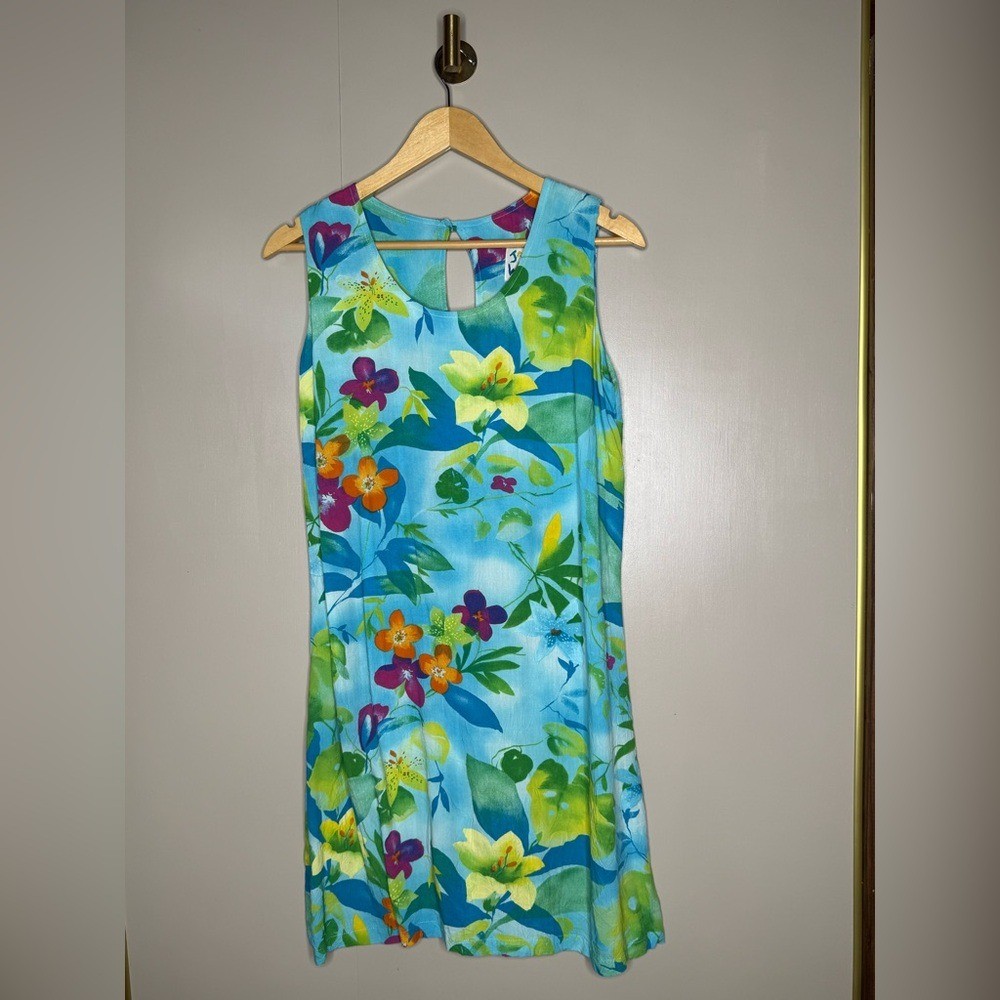 Vintage Jam's World Tropical Floral Rayon Swing Dress Medium Art to Wear