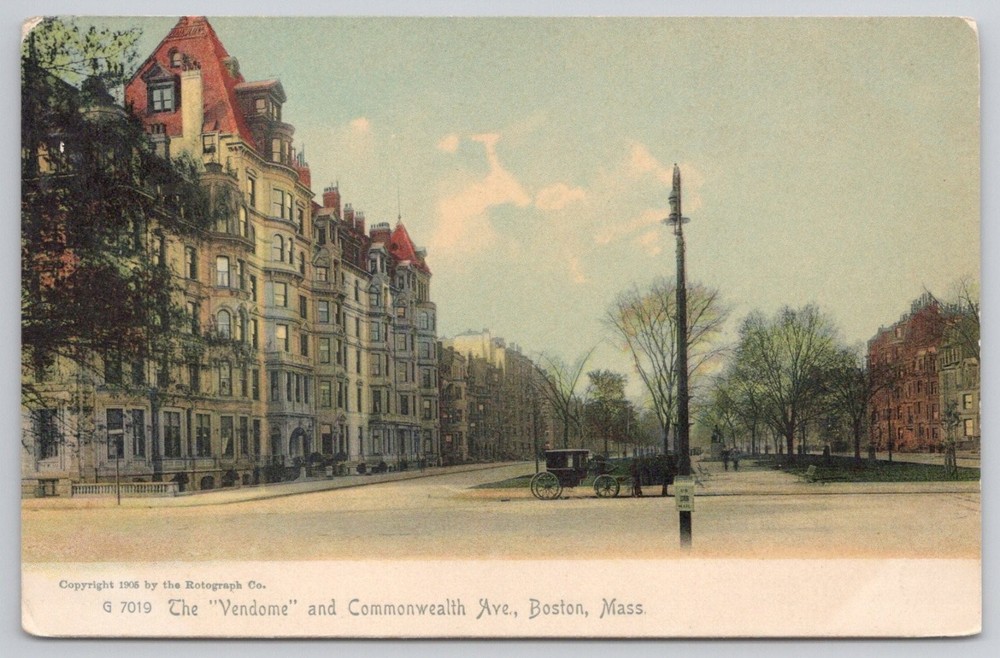 1906 Boston, MA Commonwealth Ave & The Vendome Rotograph Postcard
