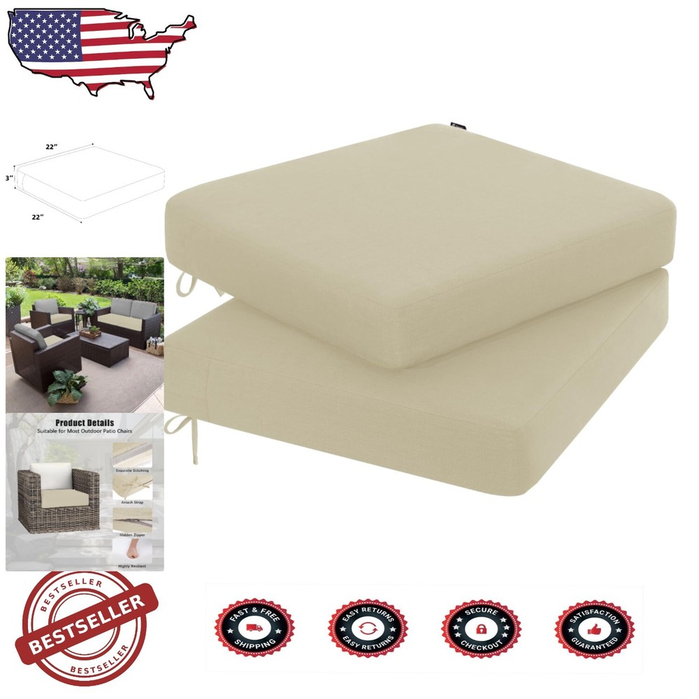 Durable 3-Inch Thick Outdoor Chair Cushions - Waterproof & Fade Resistant, Beige