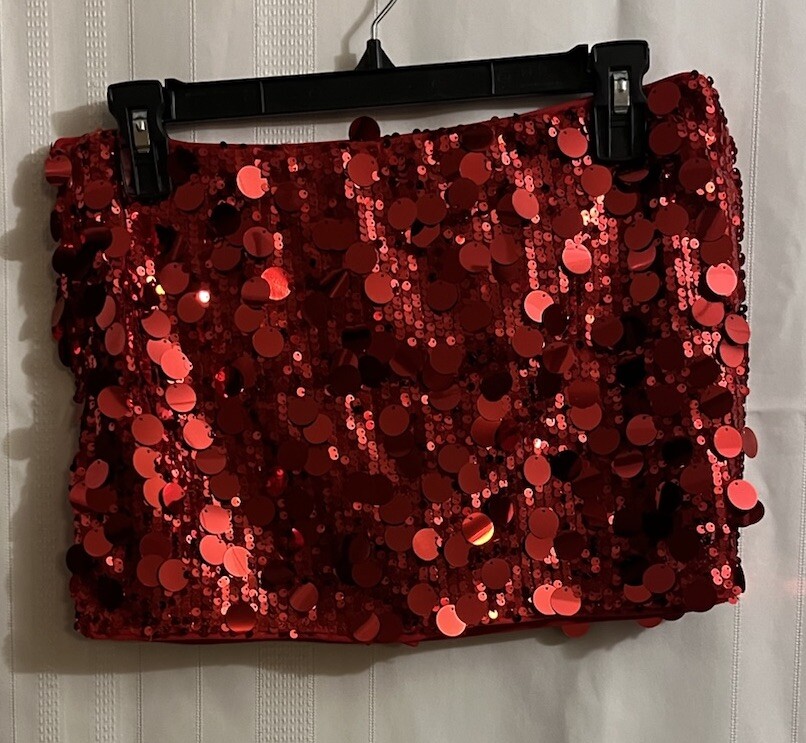 Wdirara Red Sparkly Sequin Low Waist Bodycon Party Mini Skort Medium
