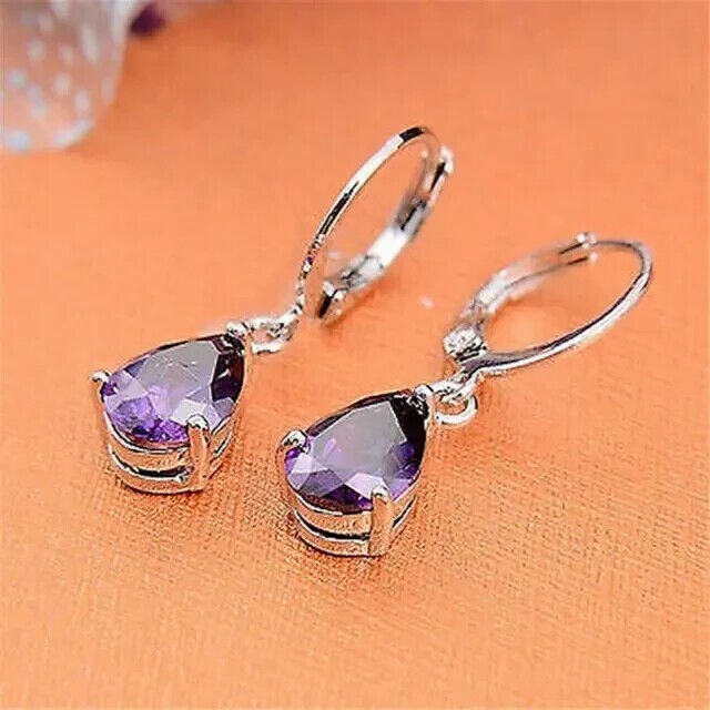 2Ct Pear Cut Simulated Amethyst Dangle Earrings in 14k White Gold Plated