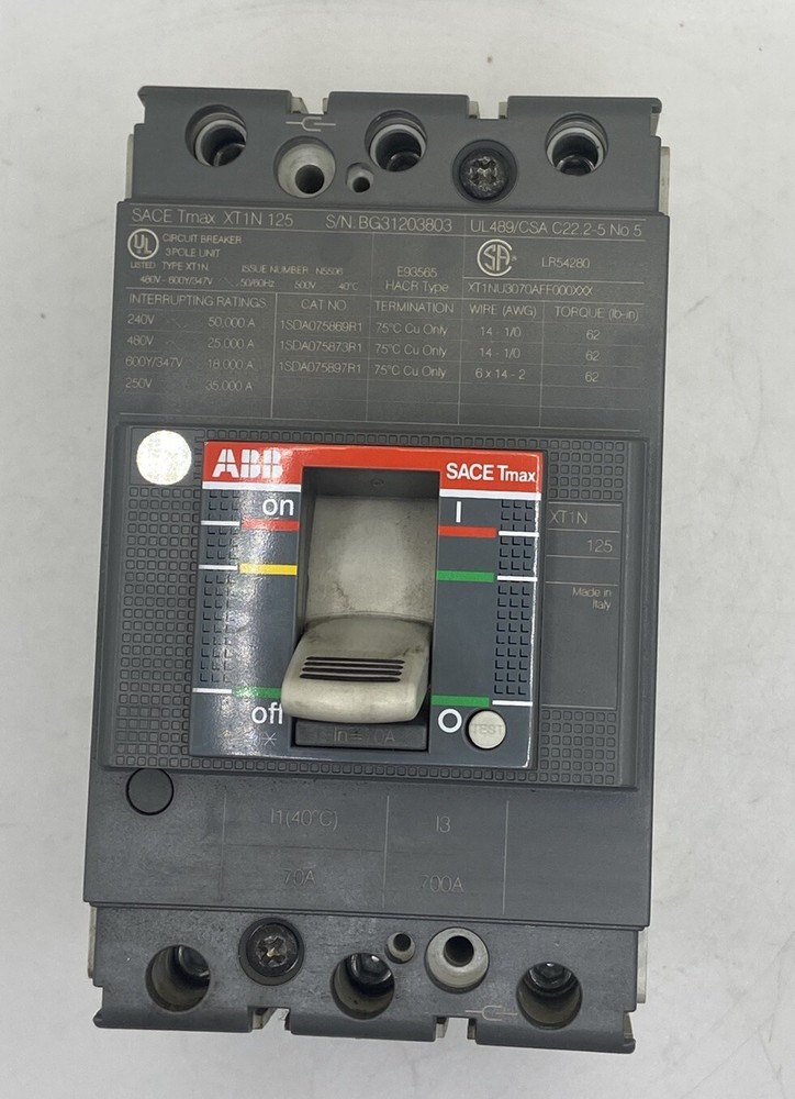 ABB 70 Amp Breaker 3 Pole SACE Tmax XT1N 125