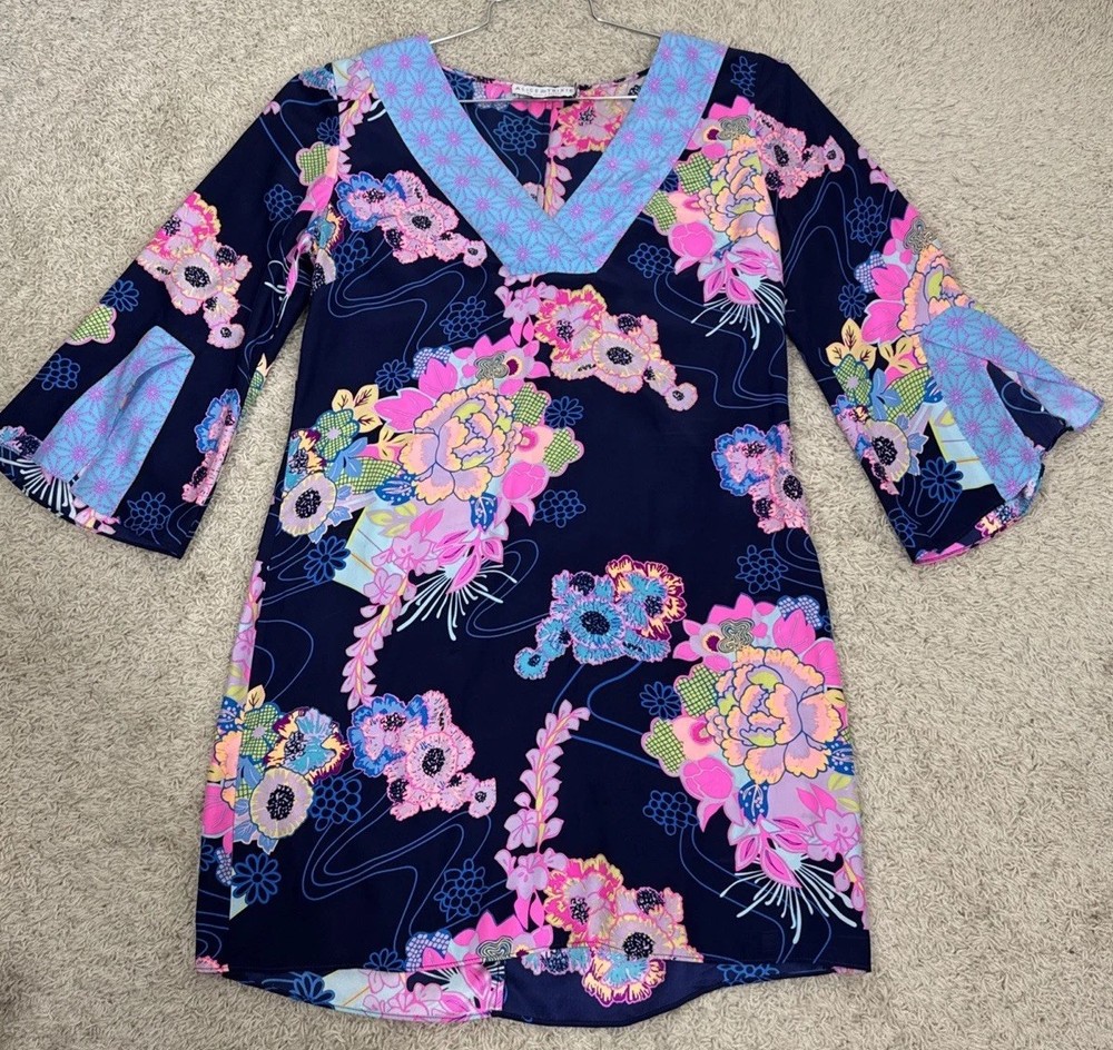 Alice & Trixie by Angela George 100% Silk A Line V-Neck Vibrant Floral Dress S