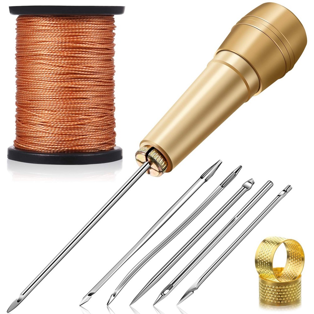 6-Piece Leather Sewing Awl Kit with Copper Handle for Upholstery Repair