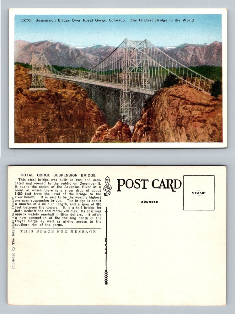 Canon City, CO-Colorado, Royal Gorge Suspension Bridge View Vintage Postcard
