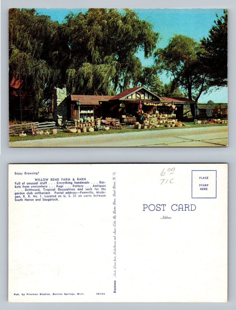 Fennville, MI-Michigan, Willow Bend Farm Barn Scene Souvenir Vintage Postcard
