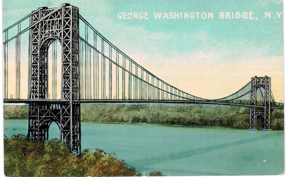 NYC George Washington Bridge Color Manhattan Postcard 1940 New York City
