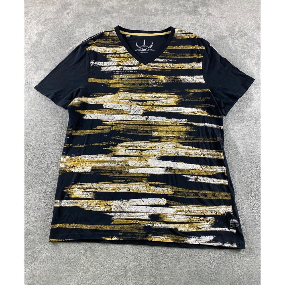 Buffalo David Bitton i Jeans Mens XL Black Gold Abstract Graphic V-Neck T-Shirt-image