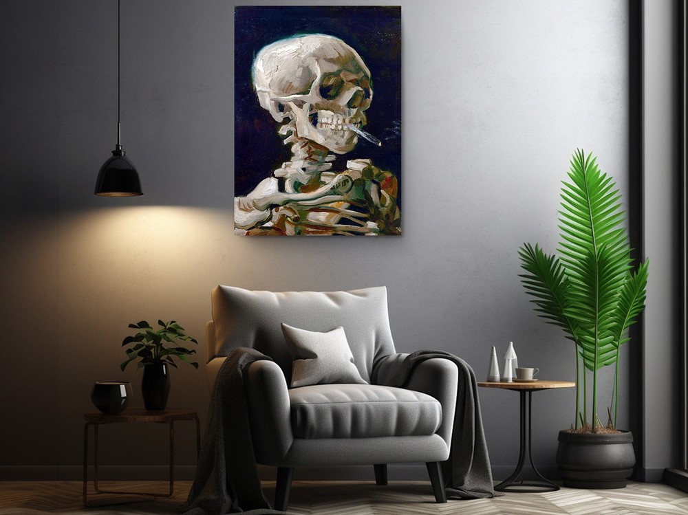 Skull Of A Skeleton With Burning Cigarette By Vincent Van Gogh Reproduction Deco