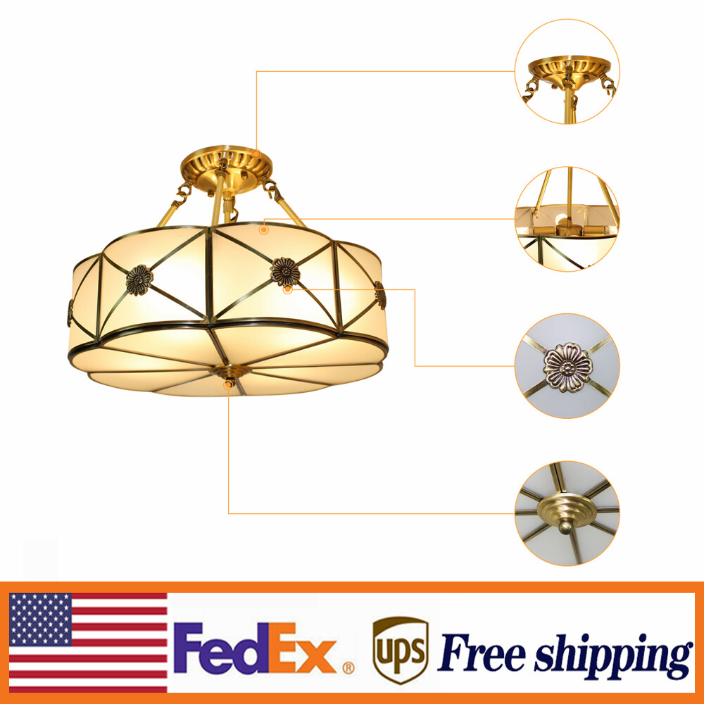 Vintage Ceiling Light Chandelier Stained Glass Lamp Flush Mount Fixture Tiffany