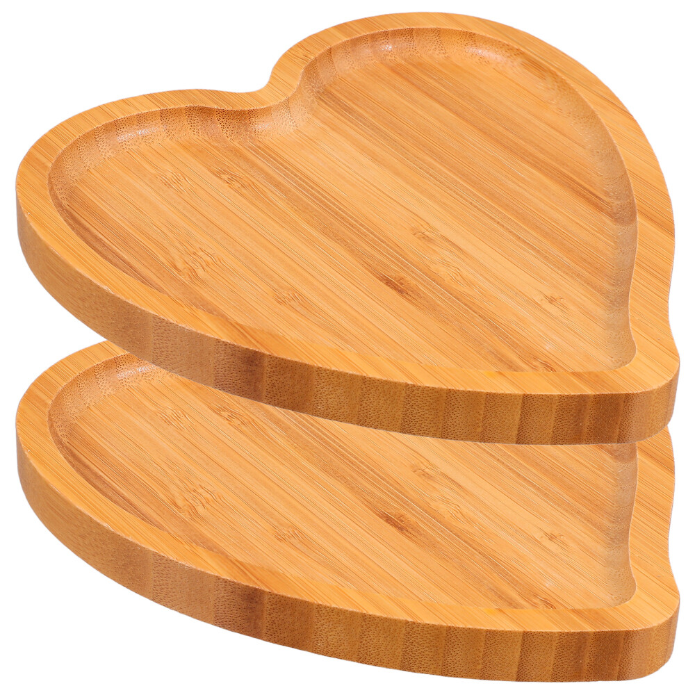 2 Pcs Wood Heart Shapped Plate Shaped Platter Eco-friendly Tray