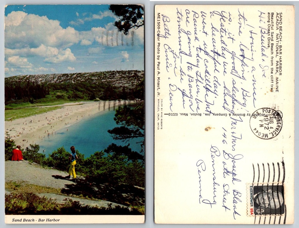 1972 Acadia National Park Sand Beach Bar Harbor Maine Postcard Chrome-image