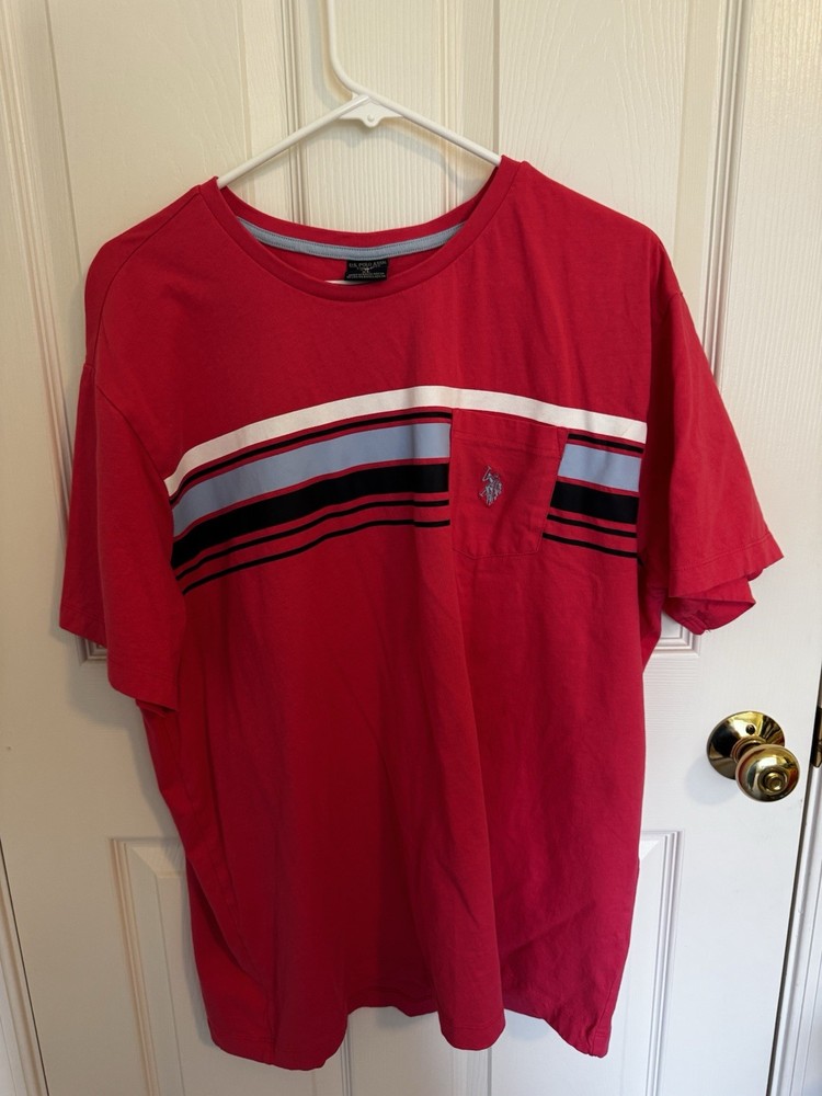 U.S. Polo Assn. Men's Red Striped Crew Neck Short Sleeve T-Shirt XL