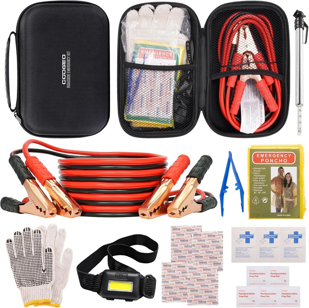 Car Emergency Kit with Jumper Cables Roadside Safety Automotive Kit for Car