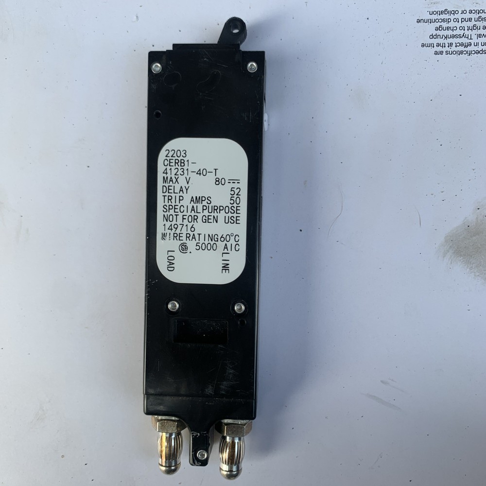 Airpax CERB1-41231-40-T Slimeline Circuit Breaker, 40 Amp 80 VDC, New