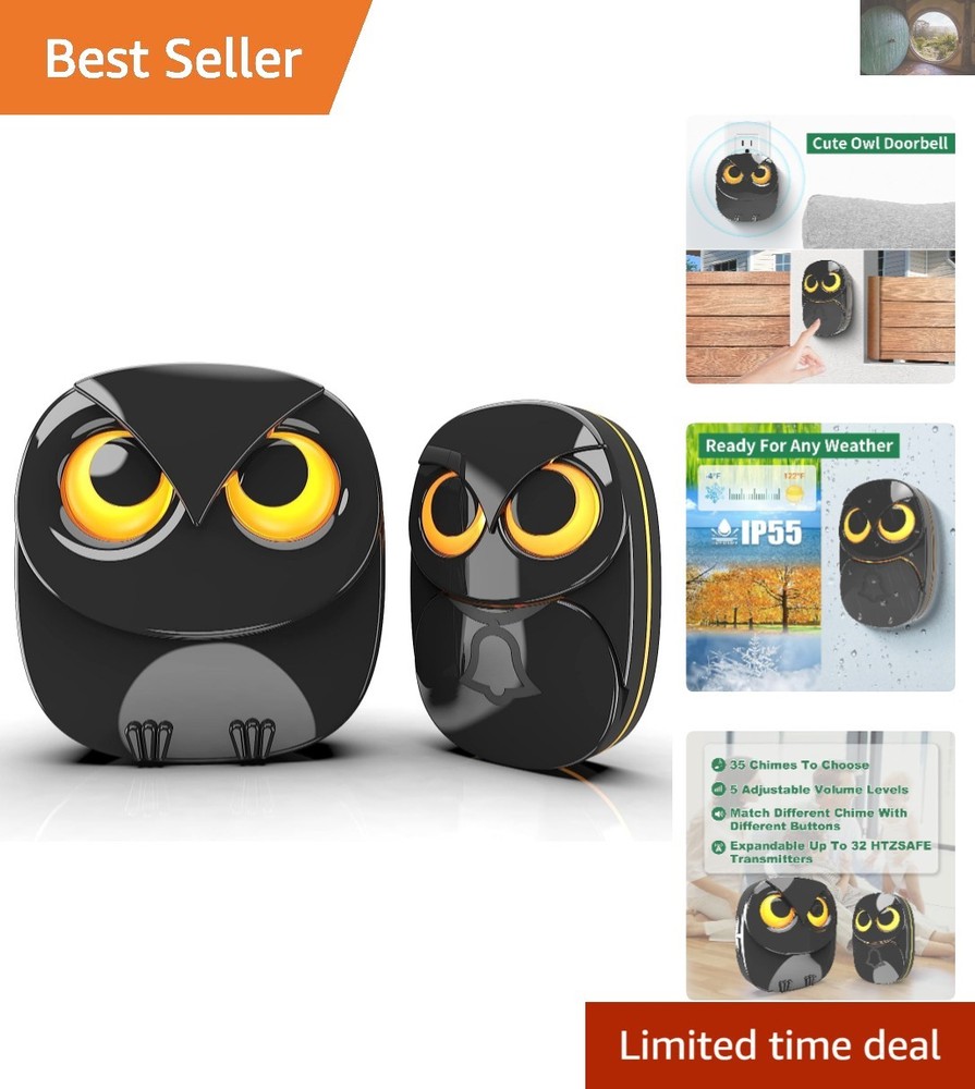 Charming Weatherproof Owl Wireless Doorbell with Easy Install and 1 Receiver