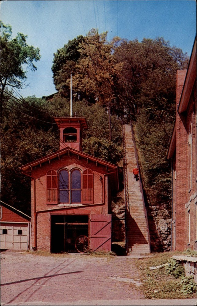 Galena Illinois Fire House from 1830 Washington Street steps vintage postcard