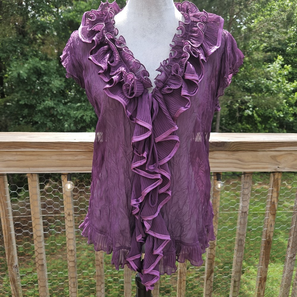 Y2K Pretty Angel Silk Ruffle Blouse L Whimsigoth Fairycore Plunge Coquette Top