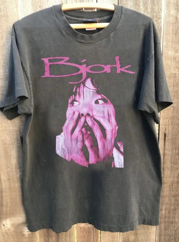 Vintage Bjork rock face short sleeve classic charcoal color shirt