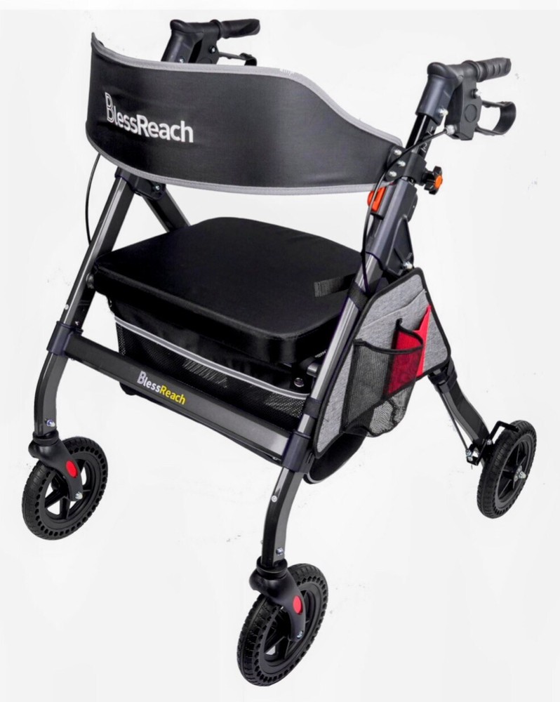 BlessReach Heavy Duty Rollator Walker Wide Seat & Backrest Supports 450lbs