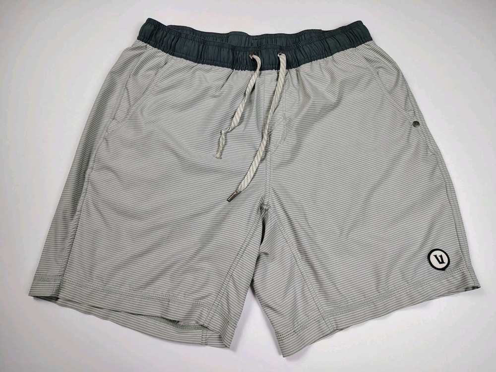 Vuori Kore Lined Shorts Men’s Medium Gray Striped 7” Inseam Athletic