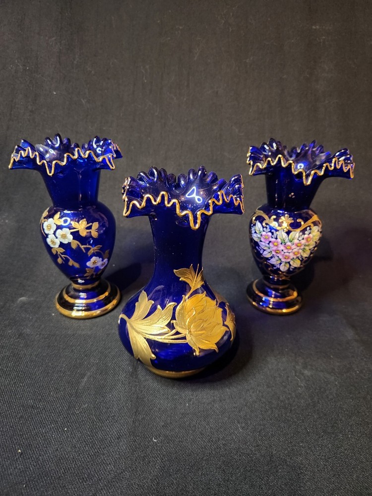 Egermann Bohemian Crystal Porcelain Vase Set with 24K Gold Accents