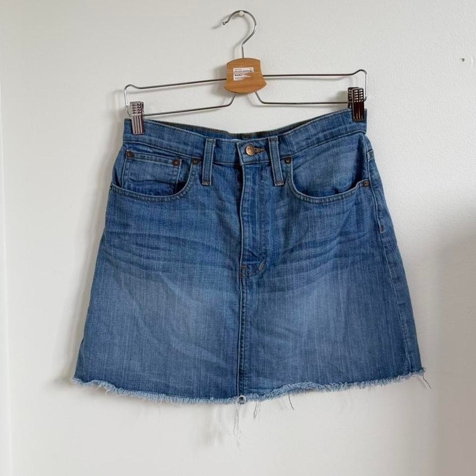 Madewell Denim Mini Skirt Size 28 Blue Raw Hem Stretch Jean Skirt