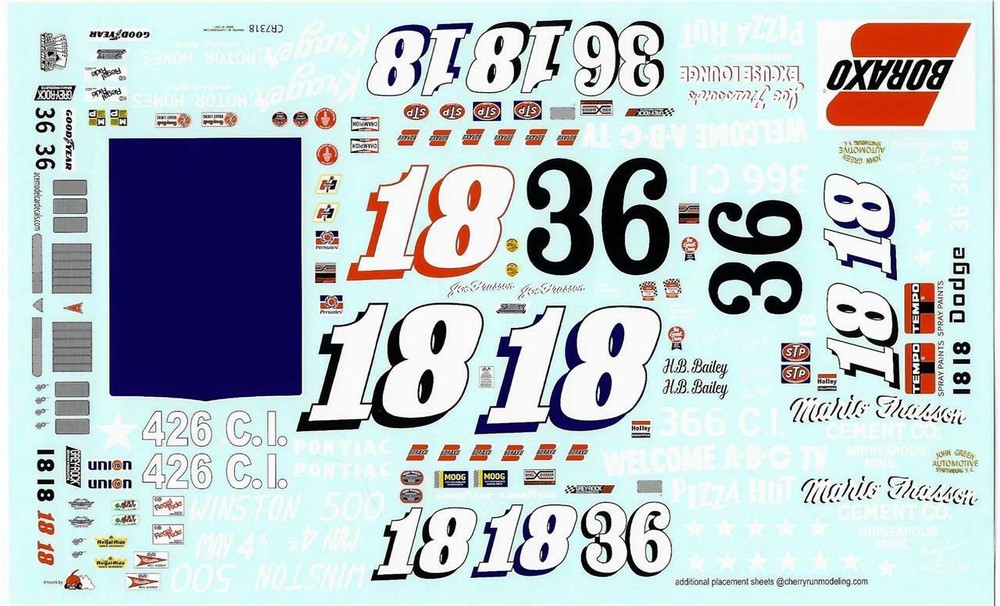 1973 NASCAR Ace #18 Joe Frasson & #36 HB Bailey 1/24 1/25 scale decal-image