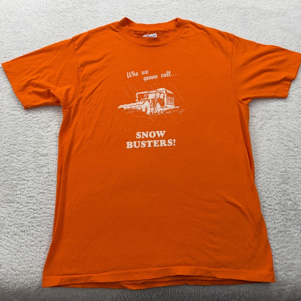 Vintage Hanes 90s Snow Busters Graphic T Shirt Orange Mens Large