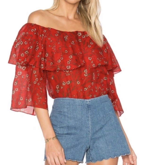 Alice + Olivia Meagan Silk Top in Dainty Daisy Red Floral Women’s XSmall