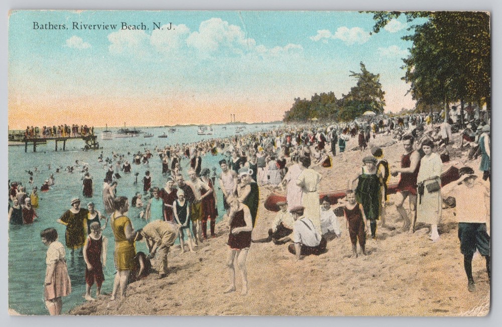 Pennsville New Jersey NJ Riverview Beach Bathers Waterfront 1926 Postcard