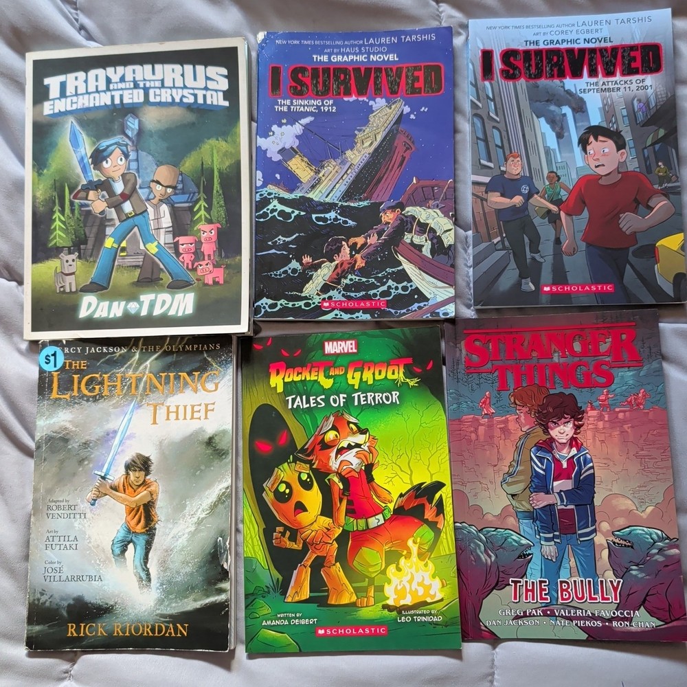 LOT OF 6 GRAPHIC NOVELS Illustrated Dan Tdm Stranger Things I Survived