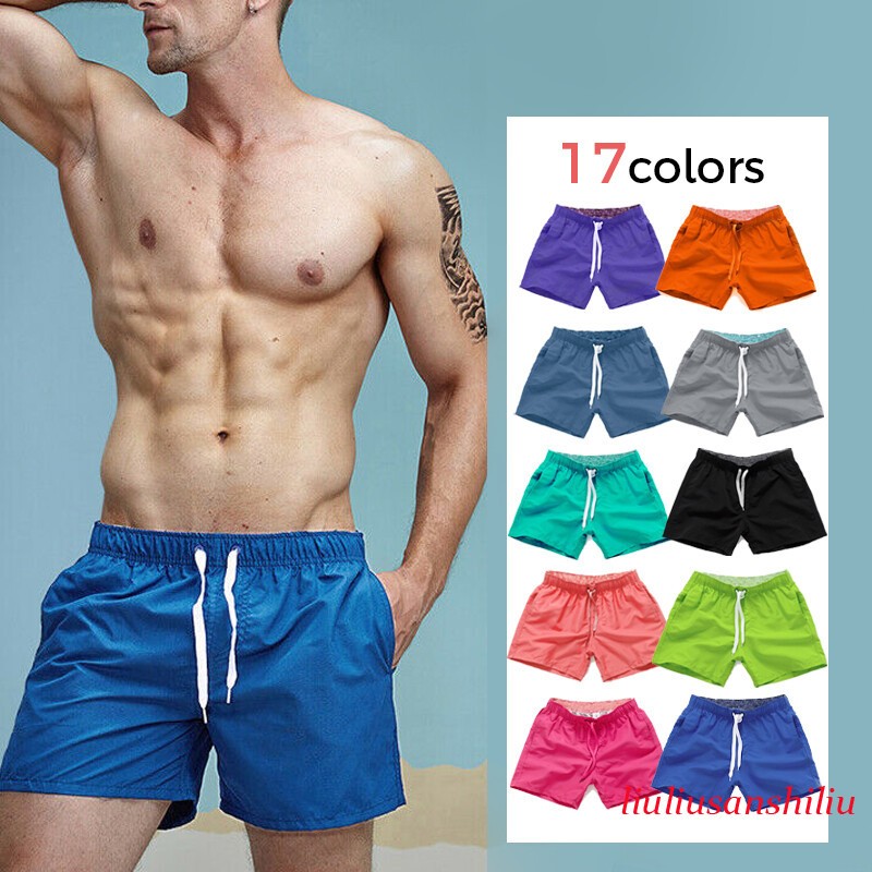 Men Swim Trunks Shorts Blue Bathing Suit Board Shorts Swimming Beach Pant Casual