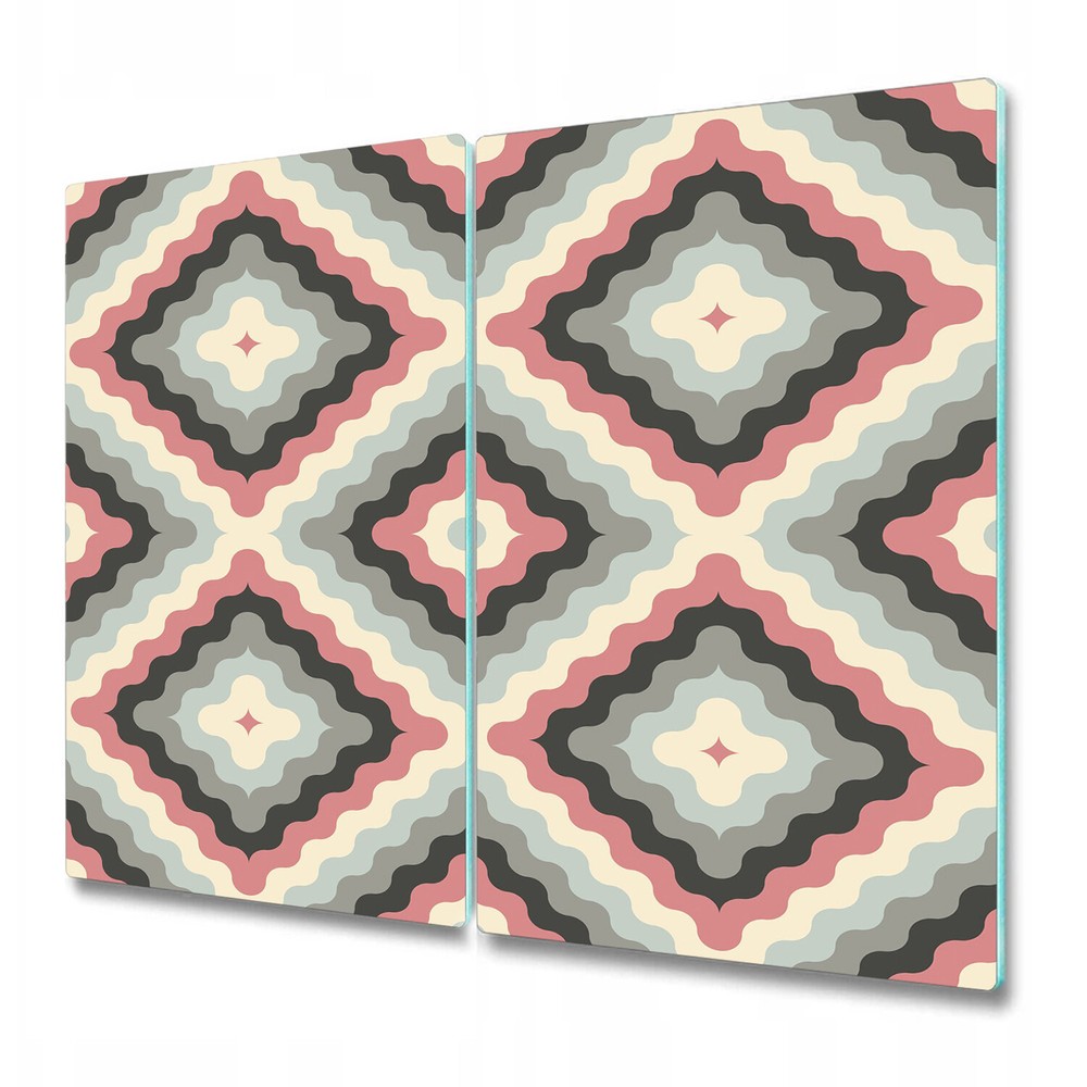 Glass Induction Ceramic Hob Cover Abstract retro geometric pink and grey 2x30x52