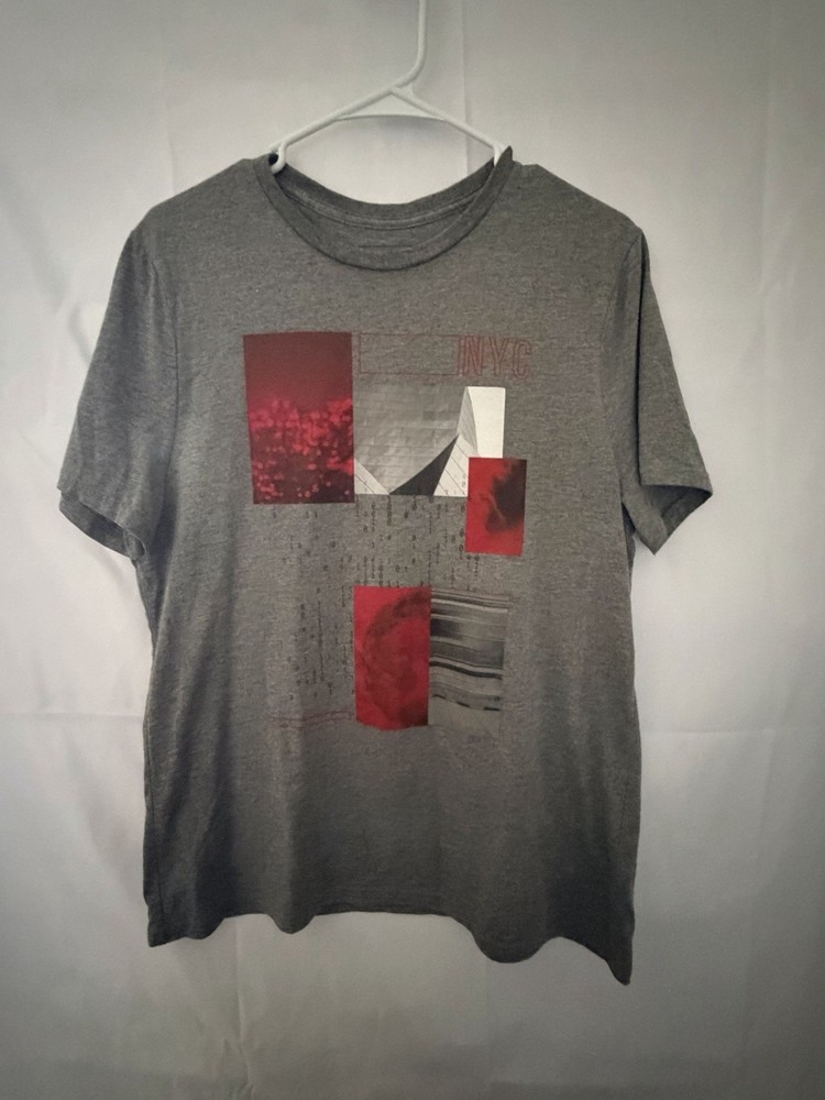 EXPRESS Graphic T-Shirt Gray Red Abstract NYC Short Sleeve Crew Neck Women’s M-image