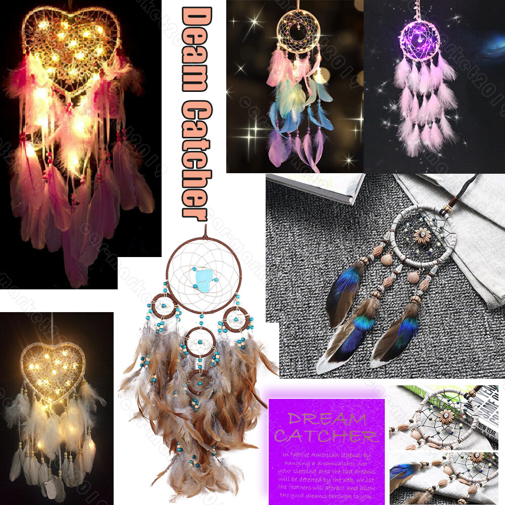 ドリームキャッチャー 女の子 男の子 車 壁掛け ビーズ羽付き ラウンドレインボーギフト