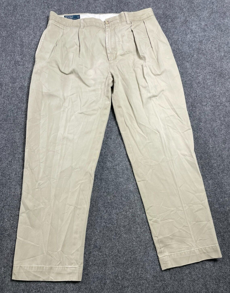 Polo Ralph Lauren Men's Ethan Pants 100% Cotton Pleated Beige Chino 36x30